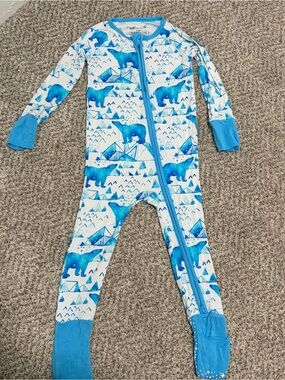 Little Legends Blue Polar Bear Print Kids Footed One-Piece Pajama